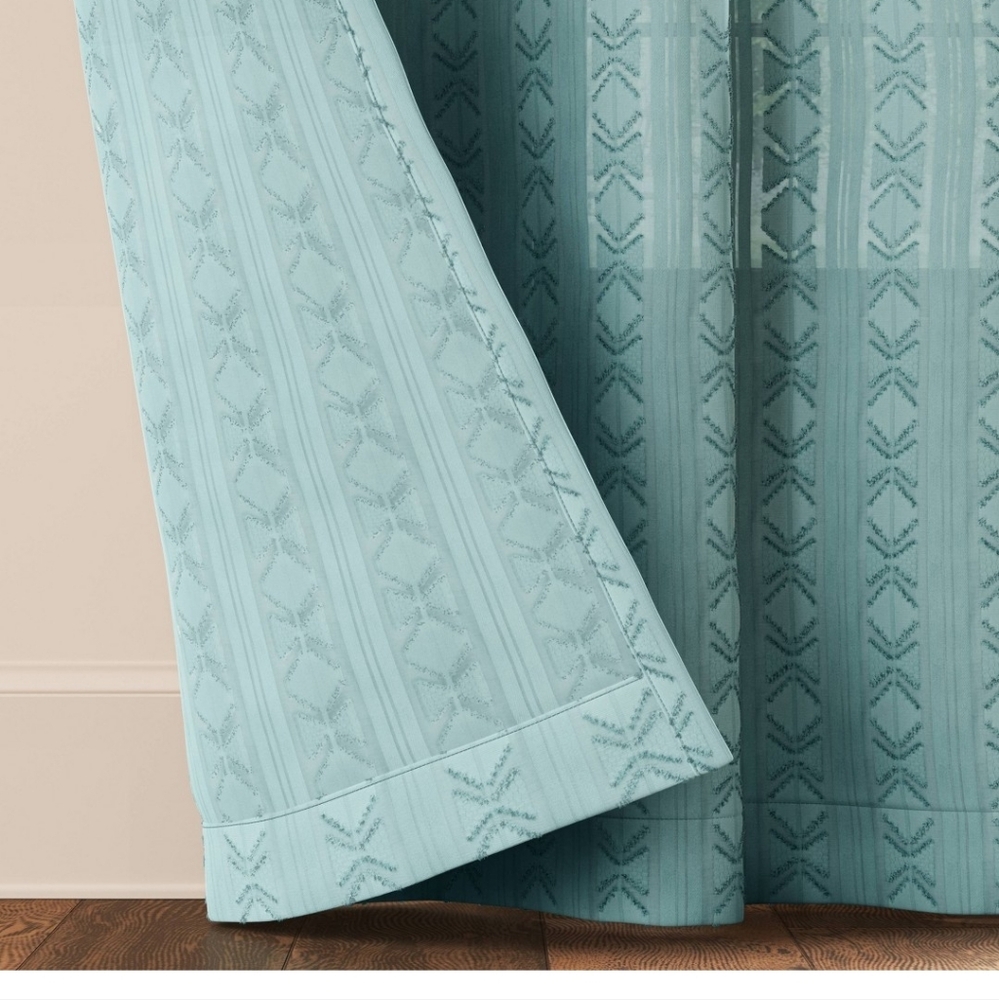 Two Threshold 54"x84" Light Filtering Boho Aqua Diamond Clip Curtain Panel Blue - Picture 3 of 12